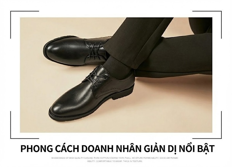 Giày Tây Buộc Dây Nam Da Thật Mũi Nhọn Chiều Cao Đế Khoảng 3cm Màu Đen, Nâu chi tiết 10