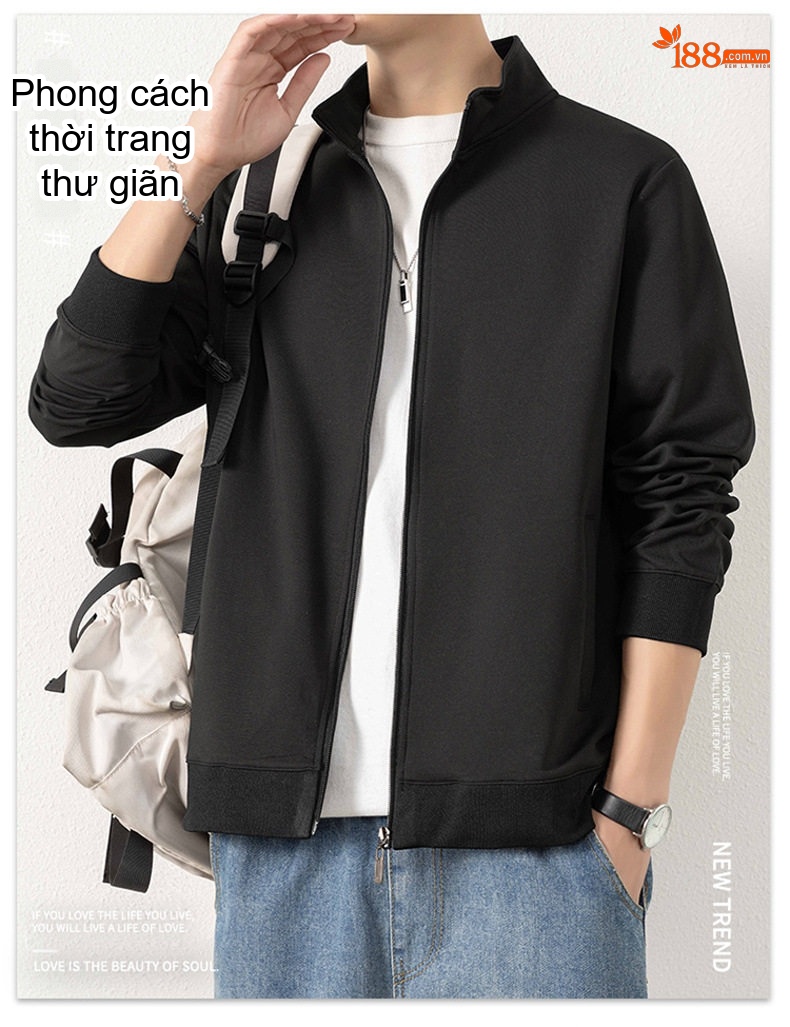 Áo Khoác Bomber Nam Cổ Trụ Khóa Kéo Phong Cách Casual Màu Nâu, Xanh, Đen, Trắng... chi tiết 1