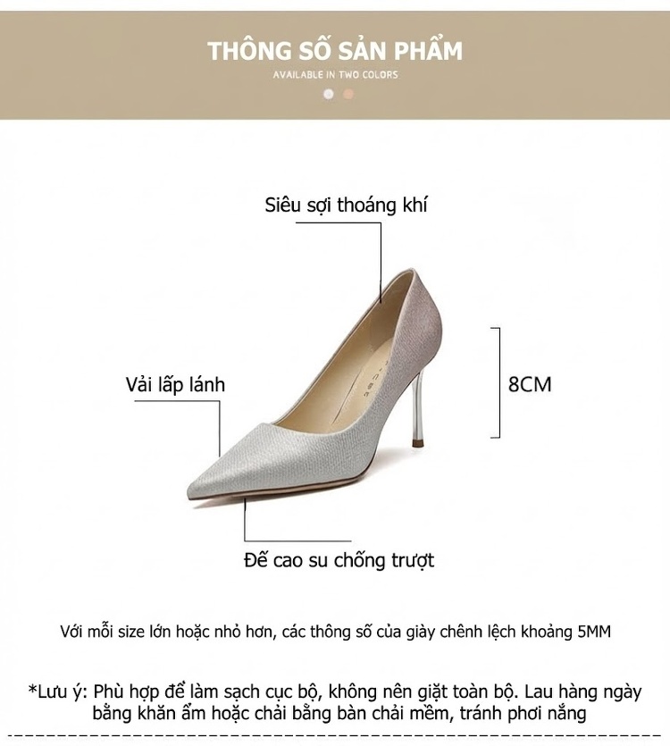 Giày Cao Gót Nữ Mũi Nhọn Gradient Bề Mặt Lấp Lánh Chiều Cao Đế 6cm Màu Bạc chi tiết 4