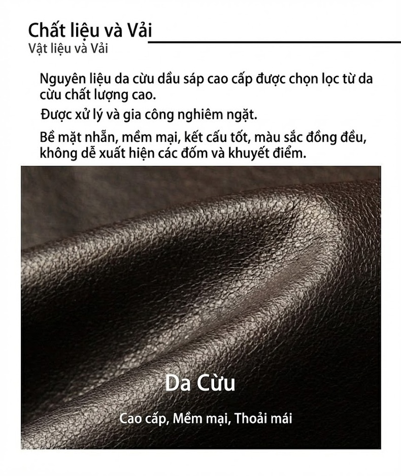 Áo Khoác Da Cừu Nam Dáng Ngắn Cổ Trụ Phong Cách Biker Màu Nâu chi tiết 2