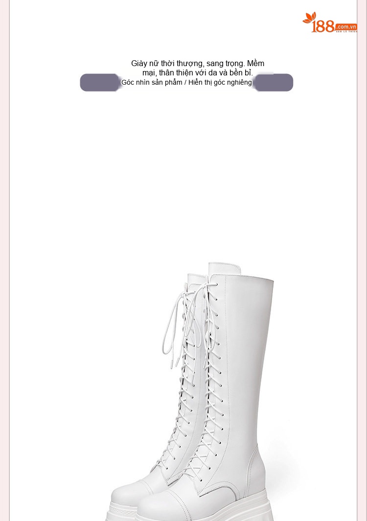 Boot Nữ Cổ Cao Đế Bánh Mì 10cm Phong Cách Anh Quốc Màu Đen, Trắng chi tiết 17