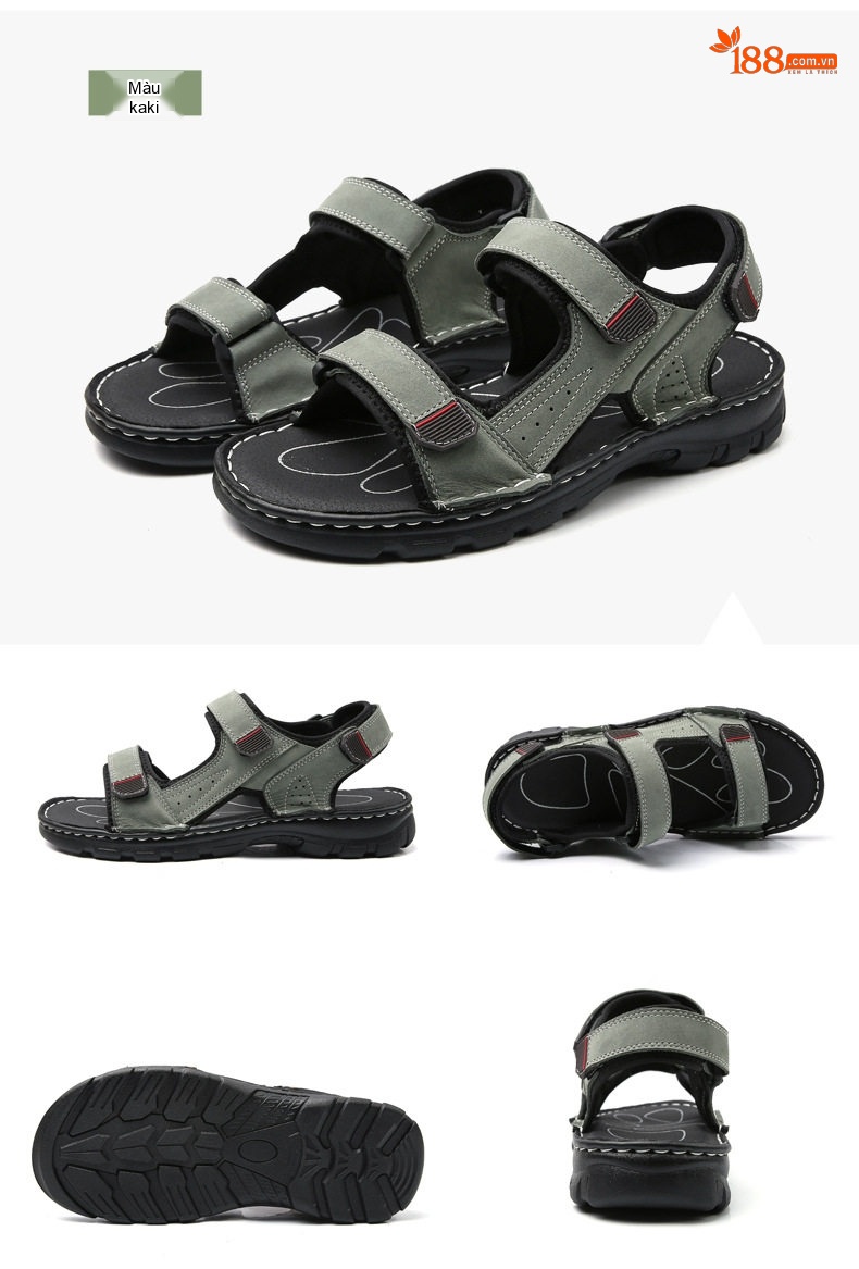 Dép Sandal Nam Xỏ Ngón Da Mờ Quai Dán Chiều Cao Đế Khoảng 3cm Màu Đen, Nâu, Xám, Rêu... chi tiết 31