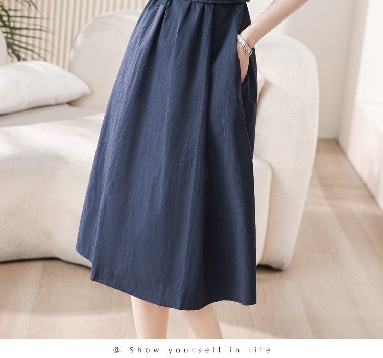 Váy Sơ Mi Polo Tay Ngắn dáng chữ A Nữ Tính Thắt Eo Màu Hồng, Xanh Navy, Vàng Be, Xanh Dương chi tiết 24