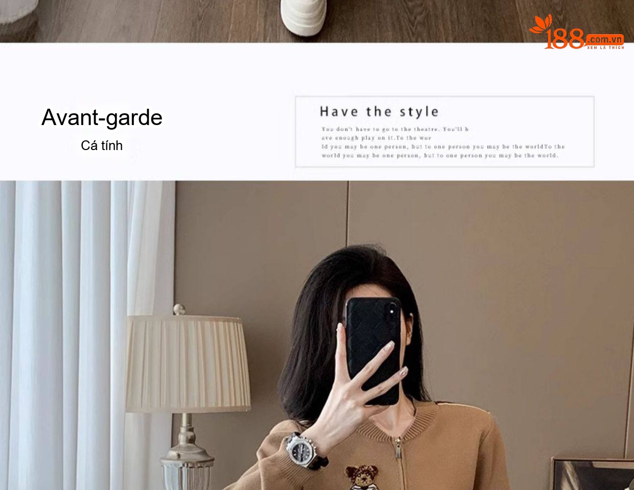 Set Bộ Dệt Kim Áo Khoác Lửng Quần Ống Rộng Phong Cách Thời Trang Màu Nâu chi tiết 13
