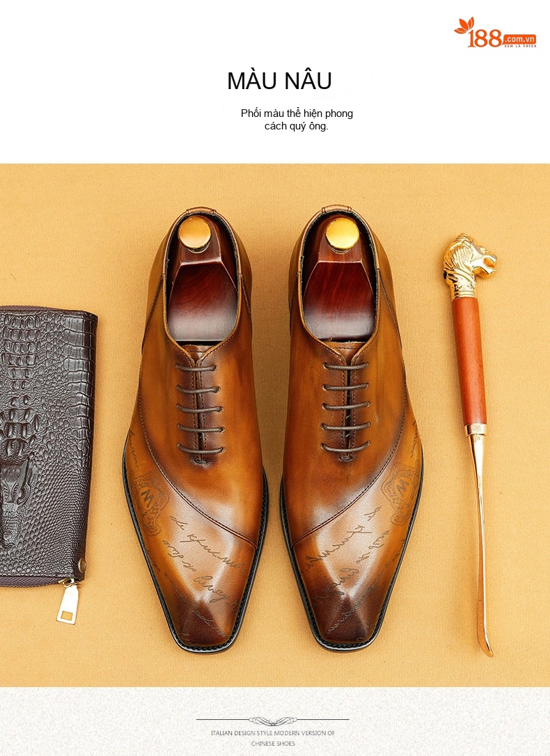 Giày Tây Oxford Nam Da Bò Dập Vân Chiều Cao Đế Khoảng 3cm Màu Đen, Nâu chi tiết 12