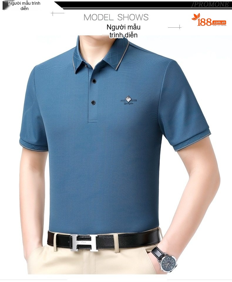 Áo Polo Nam Lụa Tằm Tơ Cộc Tay Mát Lạnh Chống Nhăn Màu Trắng, Xám, Xanh, Đen chi tiết 6