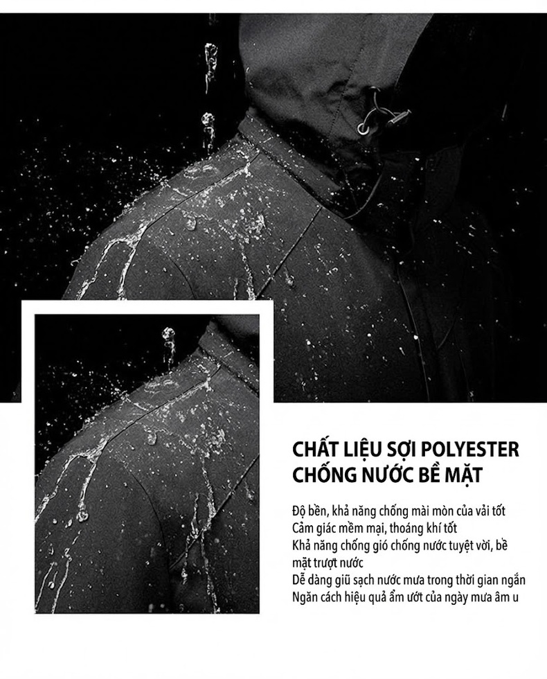 Áo khoác gió nam mỏng nhẹ chống nước có mũ trùm đầu chi tiết 6