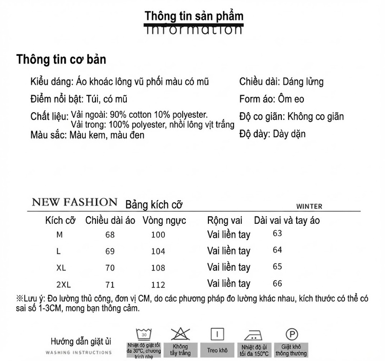 Áo Khoác Phao Nữ Dáng Dài Vừa Người Kiểu Parka Công Sở Lót Lông Vịt Màu Kem, Đỏ, Đen chi tiết 2