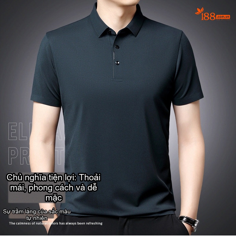 Áo Thun Polo Nam Tay Ngắn Lụa Tơ Tằm Trung Niên Màu Đỏ Rượu, Xám Đậm, Xanh Rêu, Xanh Đậm... chi tiết 1