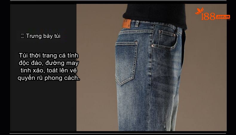 Quần Jean Nam Ống Đứng Ôm Vừa Vặn Phong Cách Âu Mỹ Màu Xanh Denim chi tiết 6