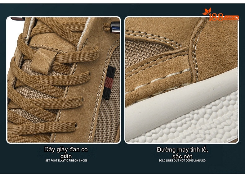 Giày Thể Thao Nam Da Thật Mặt Lộn Chiều Cao Đế Khoảng 3.5cm Màu Nâu, Be chi tiết 4