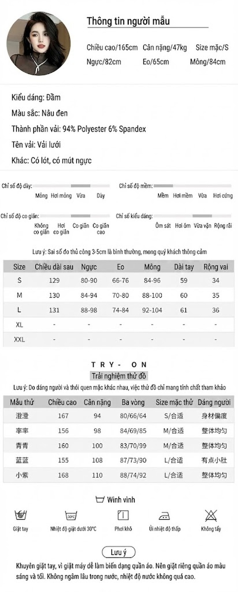 Đầm Ôm Body Nữ Lưới Mỏng Tay Dài Xẻ Tà Thiết Kế Pháp Màu Đen chi tiết 2