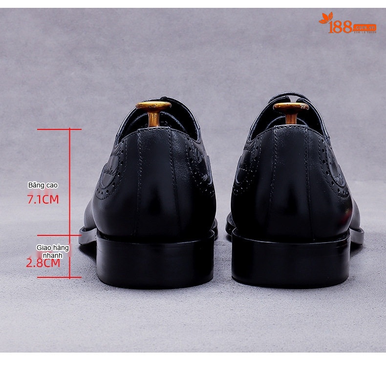 Giày Tây Buộc Dây Nam Da Bò Dập Vân Chiều Cao Đế Khoảng 3cm Màu Nâu Đậm, Đen chi tiết 17