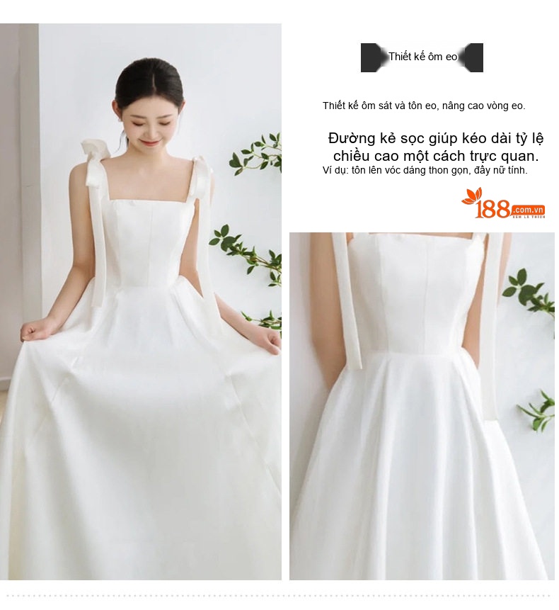 Váy Cưới Nhẹ Dáng Dài Hở Vai Dây Buộc Lụa Satin Đi Tiệc Trắng chi tiết 7