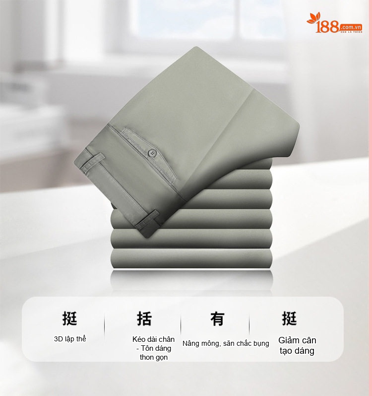 Quần Âu Nam Dáng Suông Mỏng Nhẹ Không Nhăn Cho Bố Trung Niên Màu Đen, Kem, Xám, Be chi tiết 3