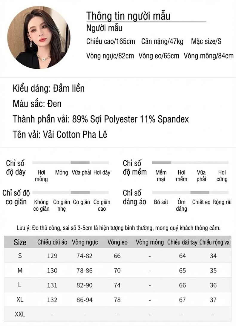 Đầm Ôm Body Nữ Cổ chữ V Tay Dài Thiết Kế Bất Đối Xứng Màu Đen chi tiết 2