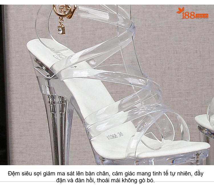 Giày Sandal Cao Gót Nữ Quai Trong Suốt Gót Cao 26cm chi tiết 4