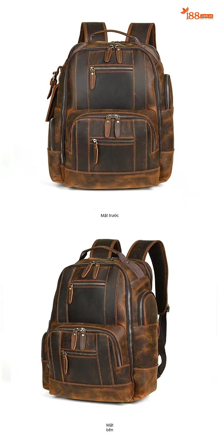 Balo Da Thật Mad Horse 15.6 Inch Dung Tích Lớn Phong Cách Retro Màu Nâu, Đen chi tiết 22