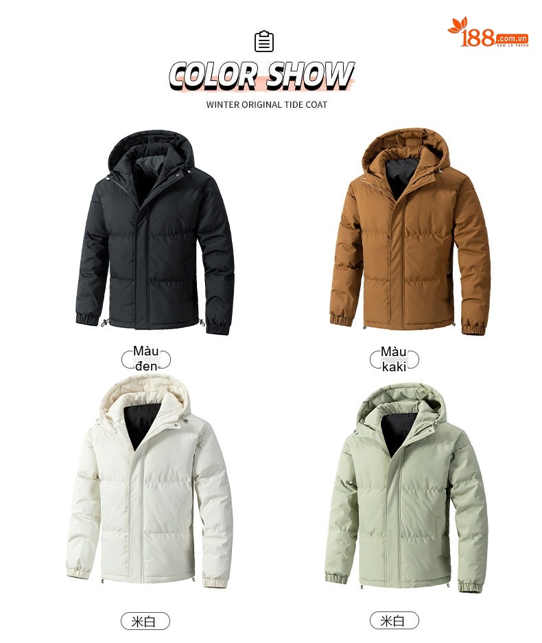Áo Khoác Cotton Nam Nữ Mũ Trùm Đầu Dáng Rộng Mùa Đông Màu Xám, Xanh Lá, Đen, Trắng chi tiết 11
