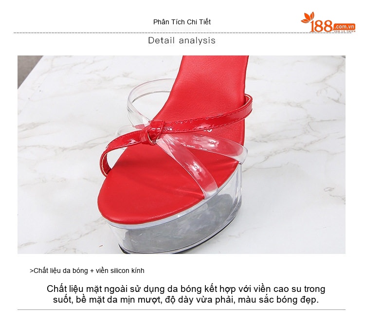 Giày Sandal Cao Gót Nữ Quai Trong Suốt Da Bóng Gót Cao 13cm - 15cm Màu Đen, Đỏ, Vàng, Trắng... chi tiết 3