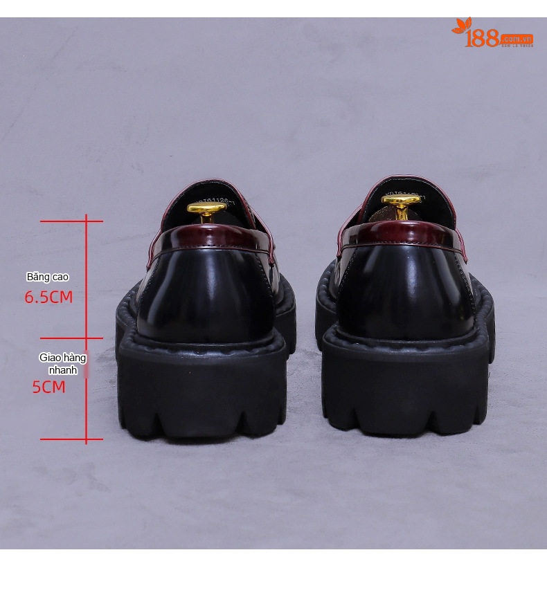 Giày Lười Nam Da Bò Đế Dày Chiều Cao Đế Khoảng 5cm Phong Cách Anh Quốc Màu Đen, Đỏ Rượu chi tiết 17