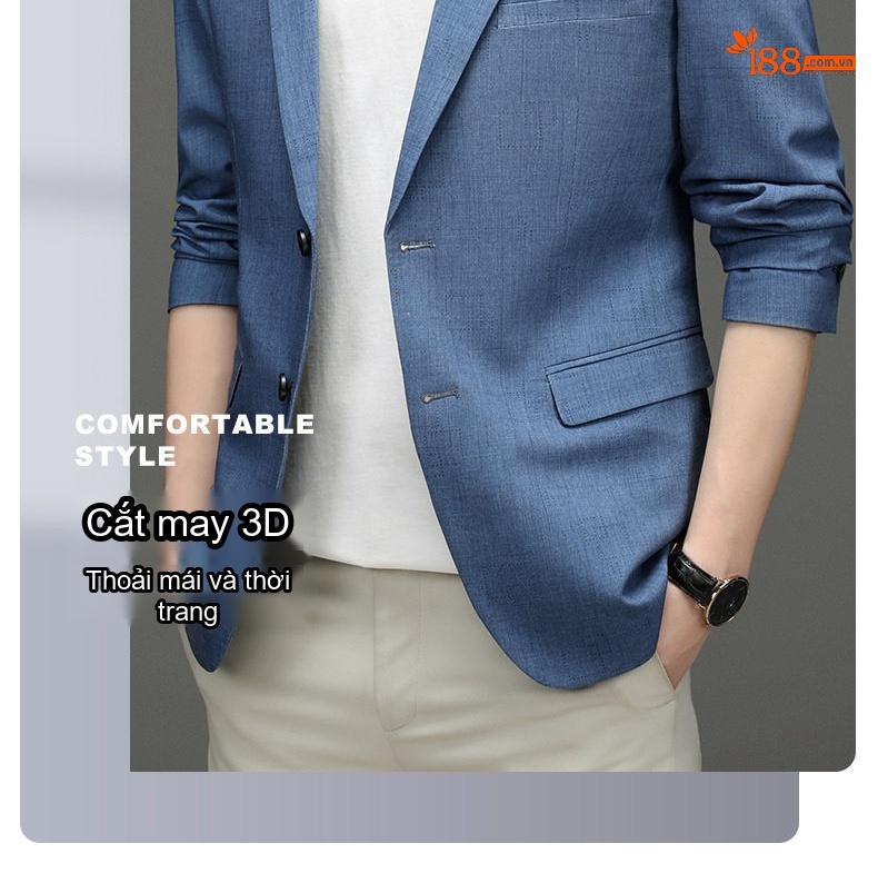 Áo Vest Blazer Nam Mỏng Nhẹ Dáng Ôm Vừa Vặn Màu Xanh Lam chi tiết 9