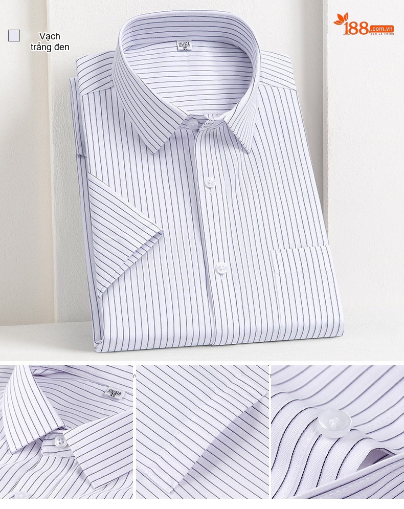 Áo Sơ Mi Nam Cotton Ngắn Tay Dáng Ôm Chống Nhăn Màu Trắng, Xanh Dương, Tím, Xám... chi tiết 13
