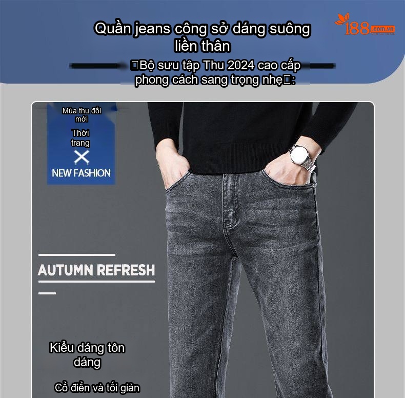 Quần Jean Nam Tencel Cotton Co Giãn Dáng Suông Thoáng Khí Cao Cấp Màu Xám chi tiết 1