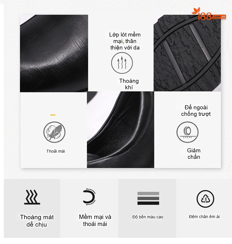 Giày Tây Buộc Dây Nam Da Bò Chiều Cao Đế 5cm Màu Đen, Nâu chi tiết 8