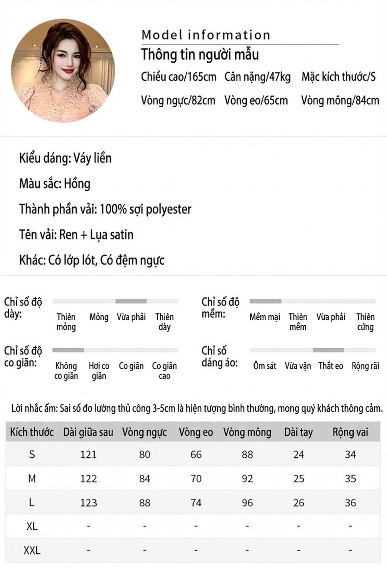 Váy Ôm Body Nữ Tay Phồng Ren Eo Cao Màu Hồng chi tiết 2