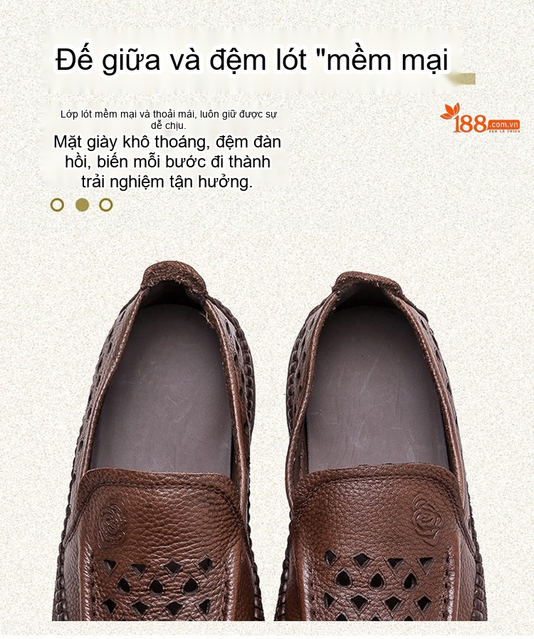 Giày Lười Nữ Da Mờ Thoáng Khí Đục Lỗ Chiều Cao Đế Khoảng 2cm Phong Cách Vintage Màu Kem, Nâu chi tiết 7