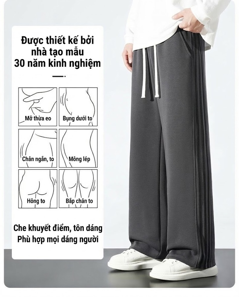 Quần thể thao dáng suông nam phong cách Mỹ ống suông rộng chi tiết 5