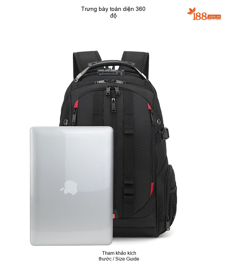 Balo Đôi Nam Vải Canvas Chống Nước Đựng Laptop Du Lịch Công Tác Màu Đen chi tiết 7
