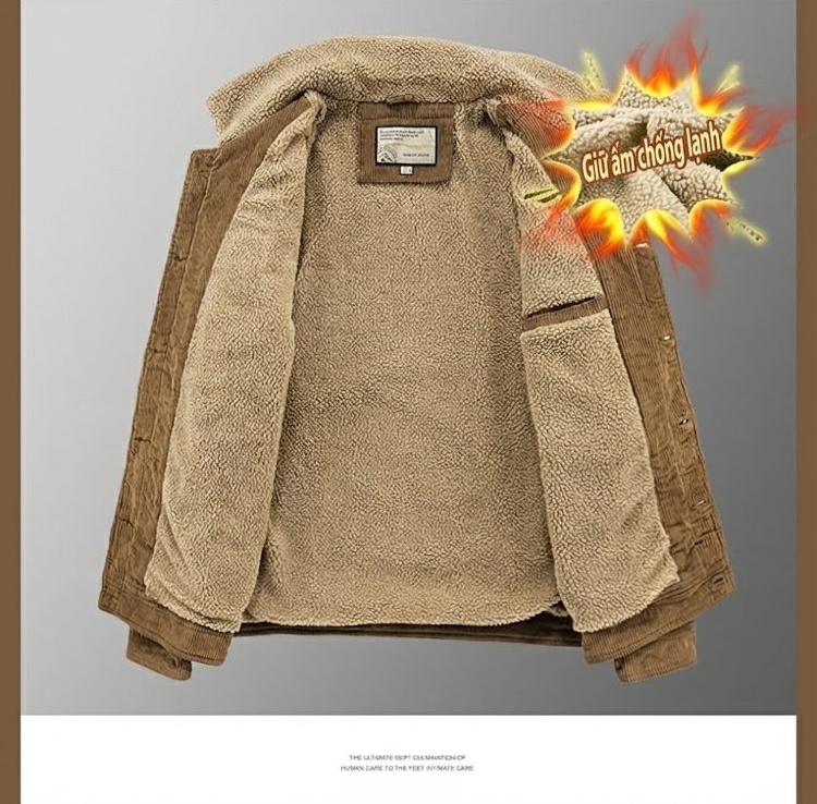 Áo Khoác Nam Cotton Lót Lông Cổ Bẻ Dáng Rộng Giữ Ấm Màu Xám, Nâu, Đen chi tiết 16