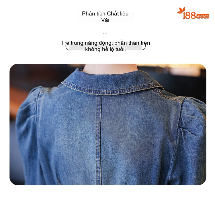 Váy Jean Dài Tay Nữ Dáng Ôm Eo Thiết Kế Xếp Ly Hàn Quốc Màu Xanh Jean chi tiết 12