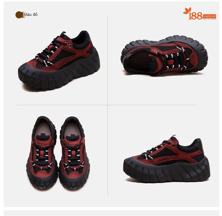 Giày Sneaker Nữ Lưới Thoáng Khí Đế Bánh Mì Chiều Cao Đế Khoảng 5cm Màu Đen, Đỏ, Xám chi tiết 18