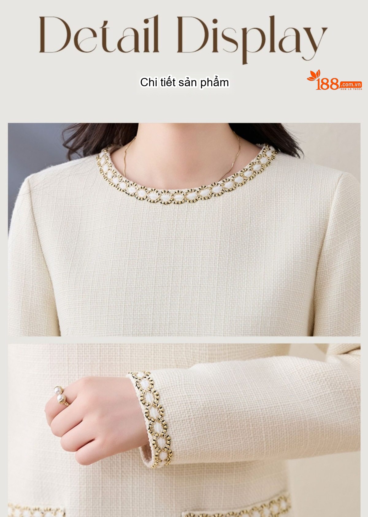 Váy liền thân Nữ Tiểu Thư Tay Dài Phong Cách Pháp Thanh Lịch Màu Kem chi tiết 24