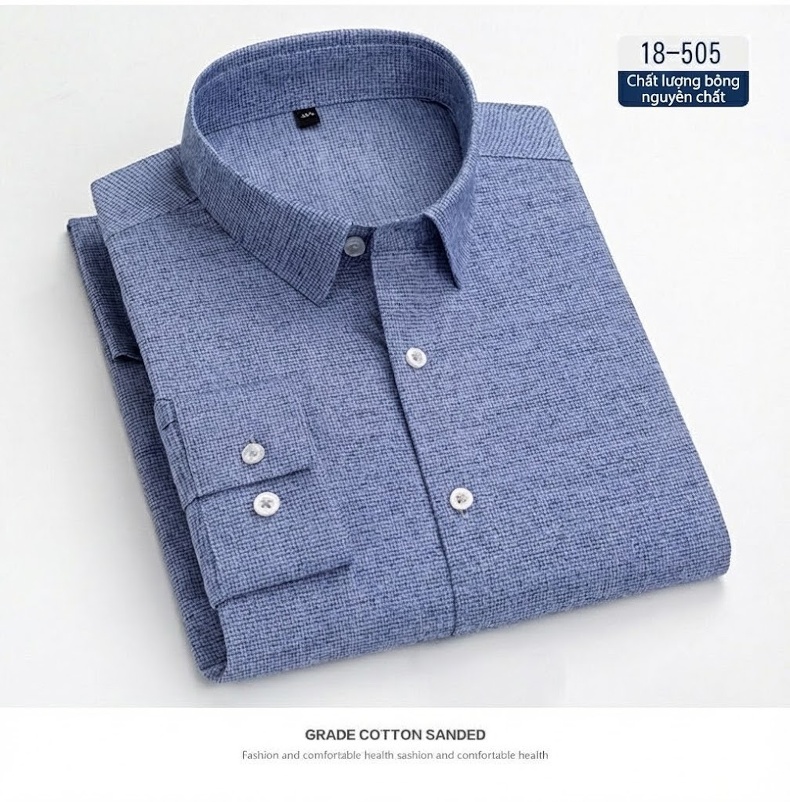 Áo Sơ Mi Tay Dài Nam Cotton Màu Trơn Trung Niên Phong Cách Doanh Nhân Màu Xanh Dương, Đỏ Rượu, Xám, Xanh Ngọc... chi tiết 12