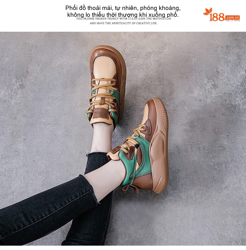 Giày Boot Nữ Da Bò Cổ Cao Thắt Dây Chiều Cao Đế Khoảng 5cm Màu Nâu, Vàng Be, Xanh Lá chi tiết 12