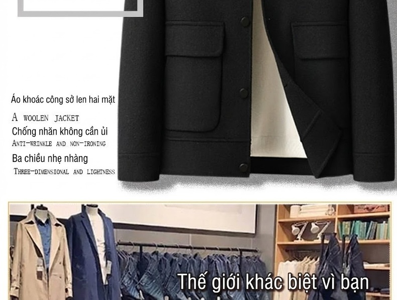 Áo Khoác Nam Dáng Công Sở Thu Đông Cổ Bẻ Màu Đen, Nâu chi tiết 1
