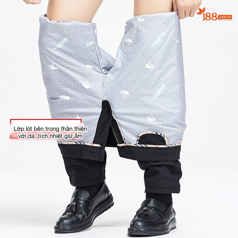Quần Dài Nam 90% Lông Ngỗng Trắng Lót Lông Vũ Giữ Ấm Phong Cách Công Sở Màu Đen