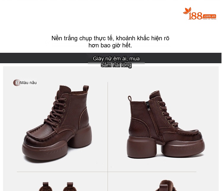 Boot Martin Nữ Dây Buộc Da Mờ Giữ Ấm Mùa Đông Chiều Cao Đế Khoảng 5cm Màu Đen, Nâu chi tiết 13