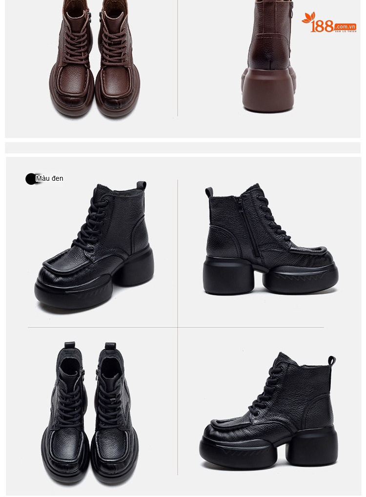Boot Martin Nữ Dây Buộc Da Mờ Giữ Ấm Mùa Đông Chiều Cao Đế Khoảng 5cm Màu Đen, Nâu chi tiết 14