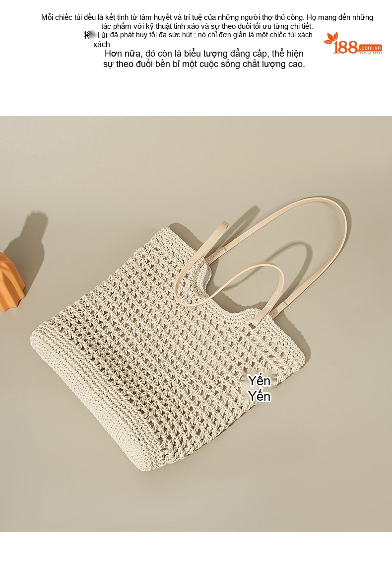 Túi Tote Nữ Đan Móc Thủ Công Lưới Lớn Đựng Đồ Đi Biển chi tiết 13