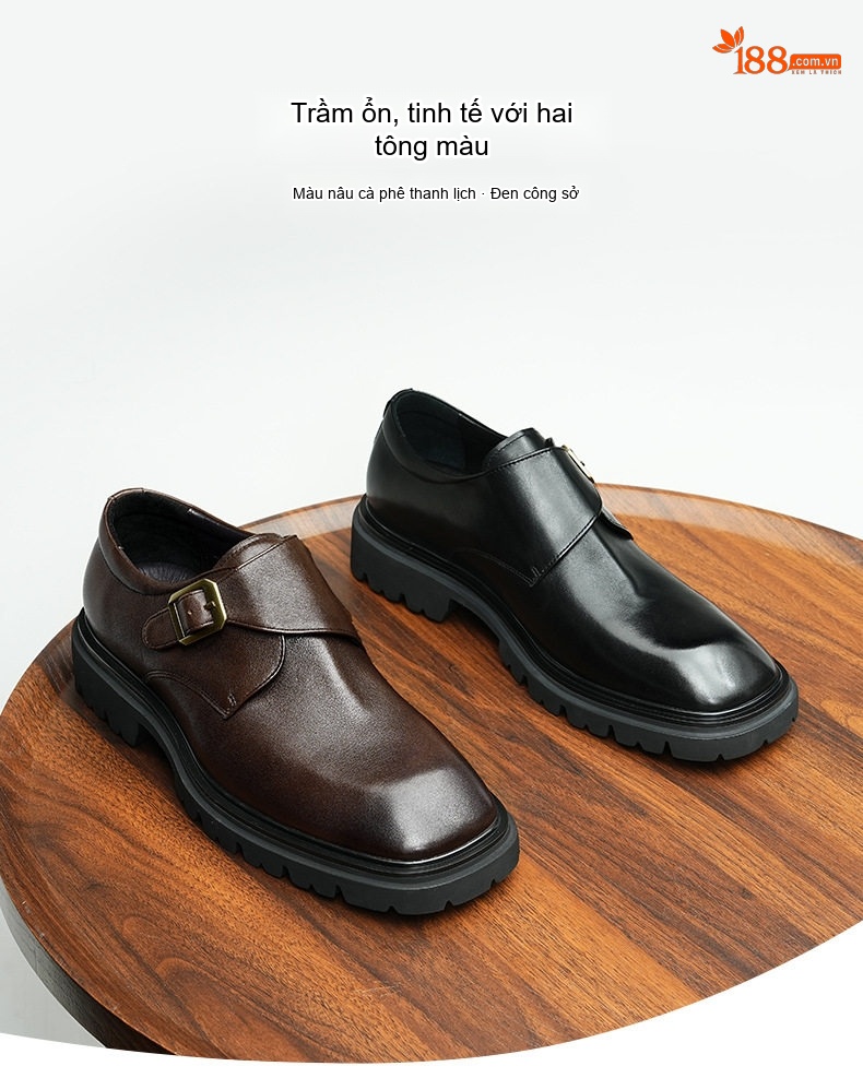 Giày Monkstrap Khóa Cài Nam Da Thật Chiều Cao Đế Khoảng 4cm Màu Đen, Nâu chi tiết 4