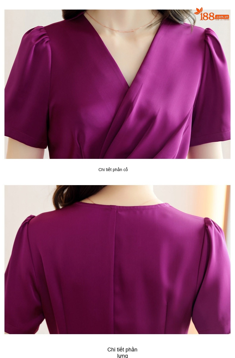 Váy liền thân Nữ Thiết Kế V-Neck Dáng Ôm Thanh Lịch Màu Trắng, Đen, Tím chi tiết 32
