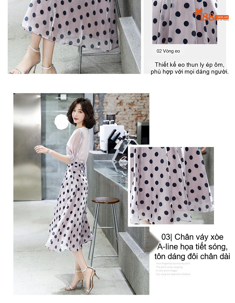 Set Bộ Áo Sơ Mi Tay Phồng Quần/Chân Váy Midi Họa Tiết Chấm Bi Phong Cách Hàn Quốc Màu Hồng, Đen chi tiết 5