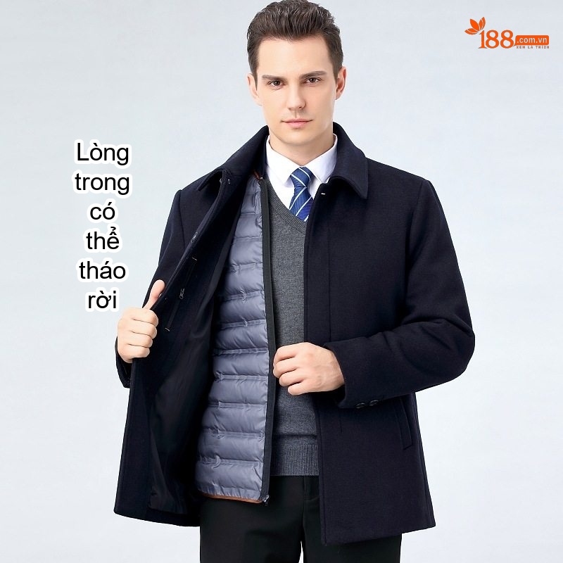 Áo Khoác Dạ Nam Lông Cừu Áo Khoác Lót Lông Vũ Ấm Áp Màu Xám, Xanh Navy