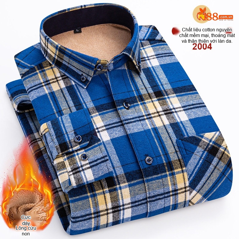Áo Sơ Mi Nam Ca Rô Lông Cừu Non Cotton Dày Dặn Giữ Ấm Màu Đen, Đỏ, Xanh Dương, Xanh Lá...
