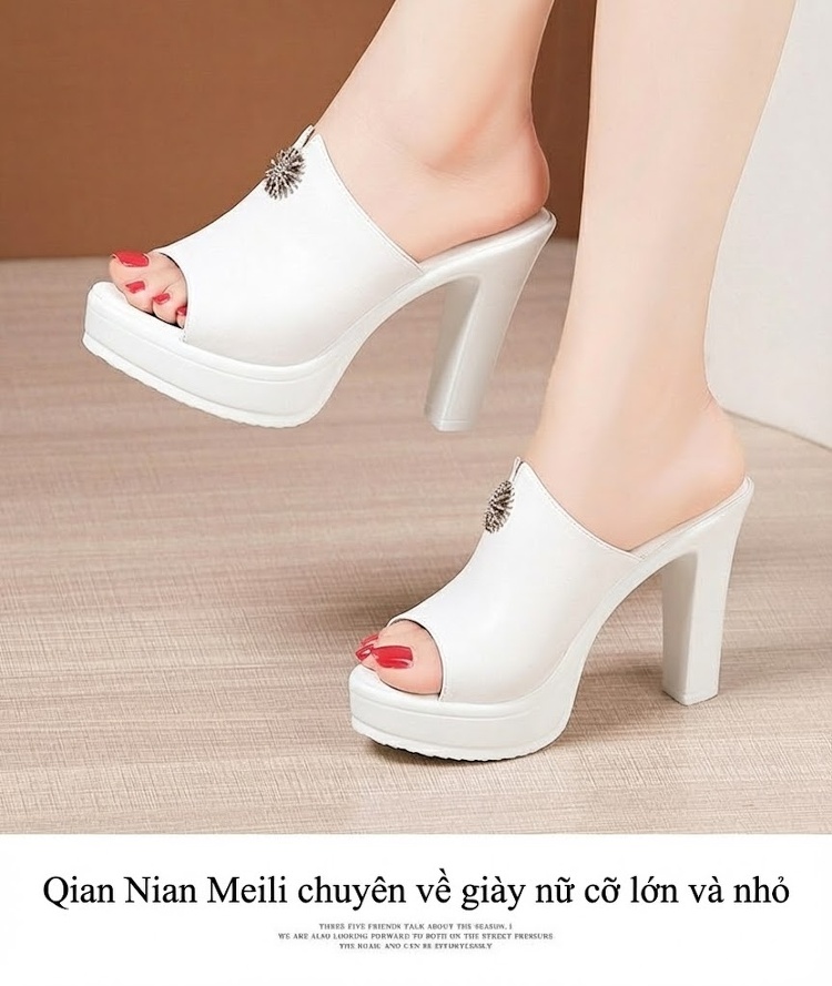 Dép Sục Nữ Hở Mũi Da Bò Đế Xuồng Quai Ngang Chiều Cao Đế 10cm Màu Đen, Trắng, Đỏ chi tiết 14